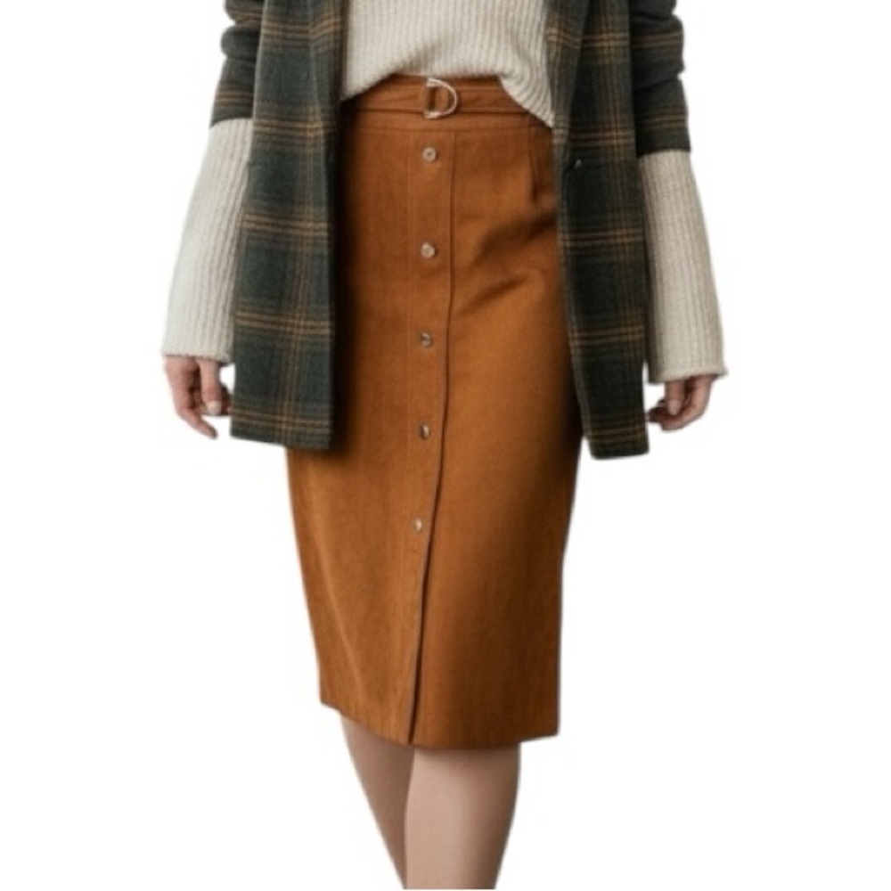 Marc New York Pencil Skirt With Belt And Button Detsil In Cognac Chestnut M